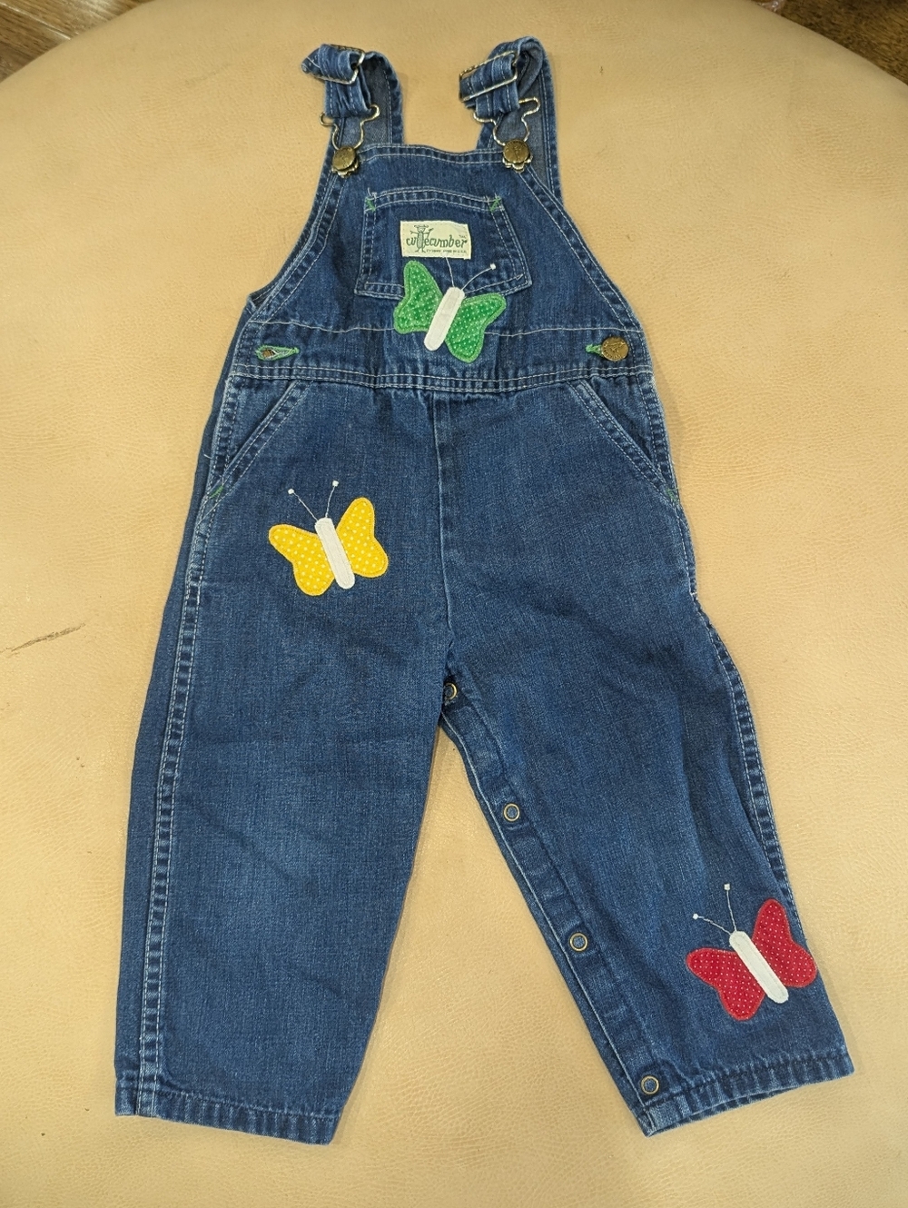 Vintage Cutecumber Y2K Denim Overalls with Butterfly Applique Size 24 Months